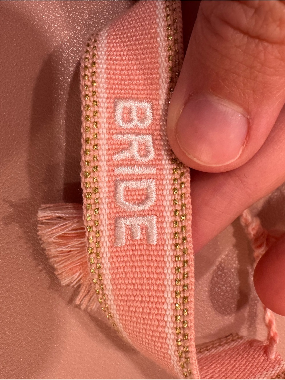 Amazon Pink BRIDE Embroidered Sash with Gold Trim